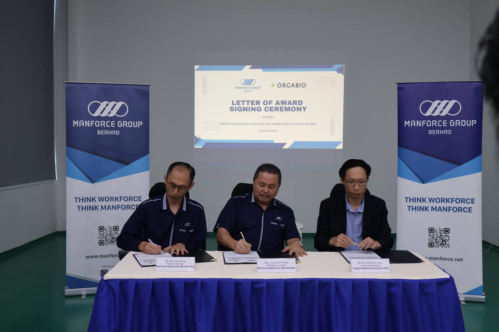 Manforce Accepts RM3.4 Million Letter Of Award From Orgabio For Foreign Worker Management Services. 